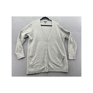 Eileen Fisher Sweater Gray Wool Silk Blend Ribbed Longline Cardigan XL Italian